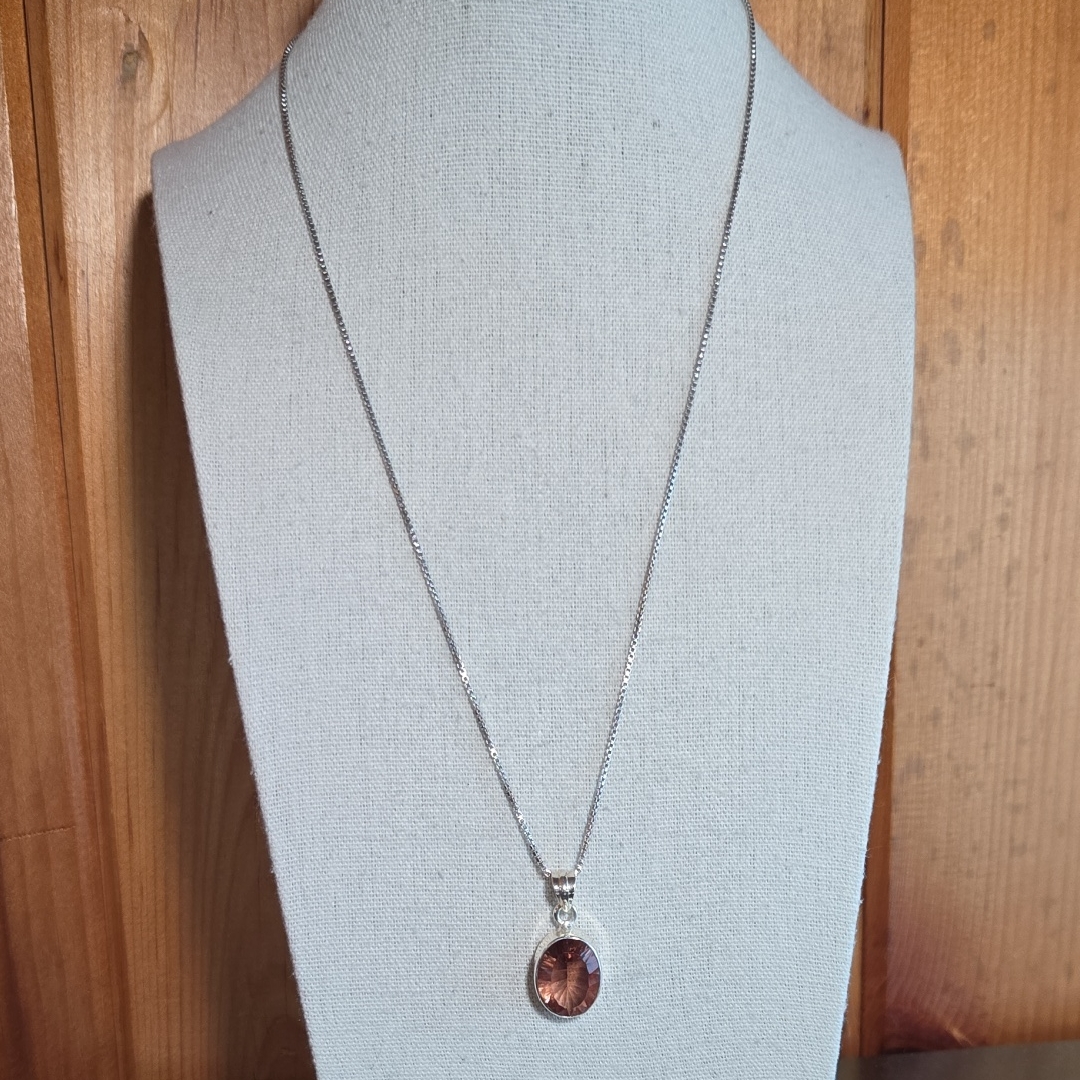 Faceted Glass & Sterling Silver Pendant Necklace